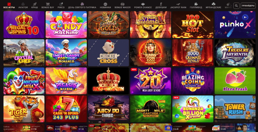 Страница слотов в Pinco Casino с подборками игровых автоматов, тематическими категориями, бонусными функциями и быстрым доступом к популярным релизам